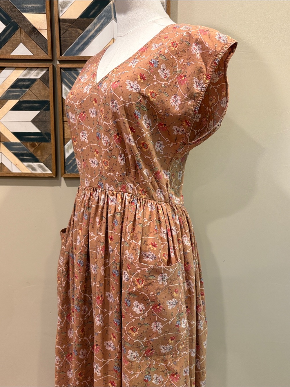 Vintage Ralph Lauren Blue Label 70s Floral Prairie V-Neck Open Back Dress 10 - Picture 6 of 14